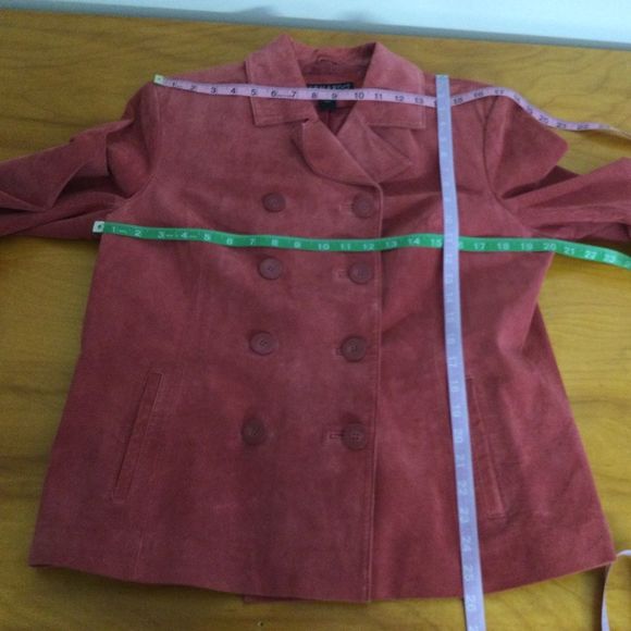Bernardo Double Breasted Suede Leather Jacket Size 12 Women Long Sleeve Button - Picture 13 of 13